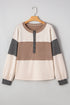 Waffled Patchwork Long Sleeve Loose Fit Henley Top