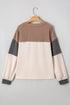 Waffled Patchwork Long Sleeve Loose Fit Henley Top