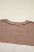 Waffled Patchwork Long Sleeve Loose Fit Henley Top