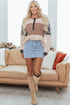 Waffled Patchwork Long Sleeve Loose Fit Henley Top