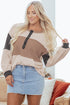Waffled Patchwork Long Sleeve Loose Fit Henley Top