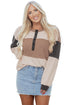 Waffled Patchwork Long Sleeve Loose Fit Henley Top