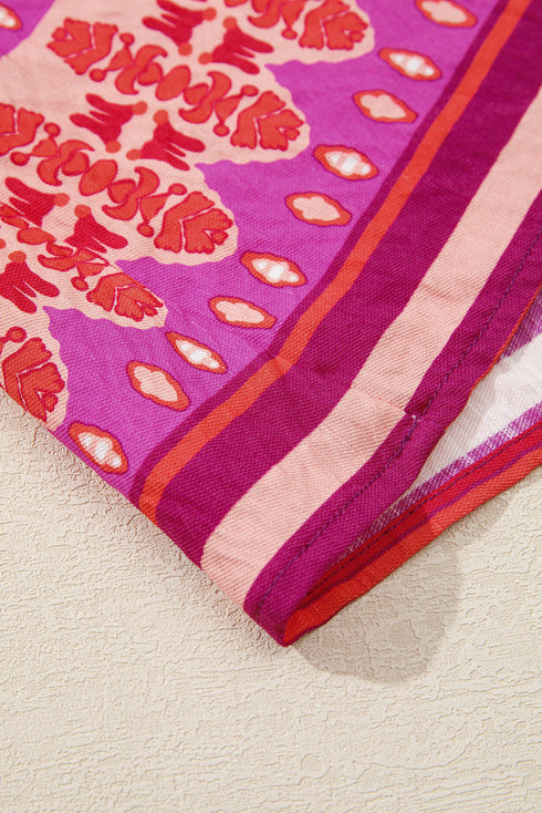 Wanderlust Folkloric Print Tassel Tie Puff Sleeve Babydoll Mini Dress