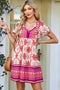Wanderlust Folkloric Print Tassel Tie Puff Sleeve Babydoll Mini Dress