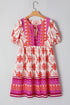 Wanderlust Folkloric Print Tassel Tie Puff Sleeve Babydoll Mini Dress
