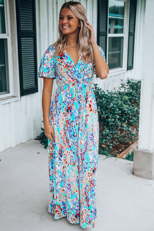 Warp V Neck Floral Maxi Dress
