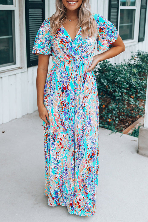 Warp V Neck Floral Maxi Dress
