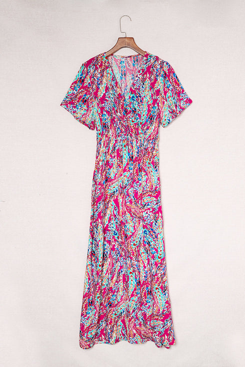Warp V Neck Floral Maxi Dress