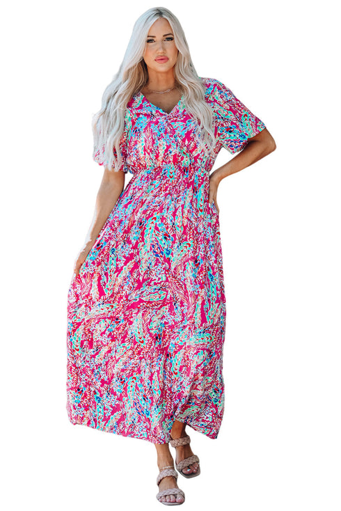 Warp V Neck Floral Maxi Dress