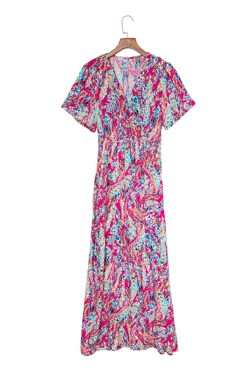 Warp V Neck Floral Maxi Dress