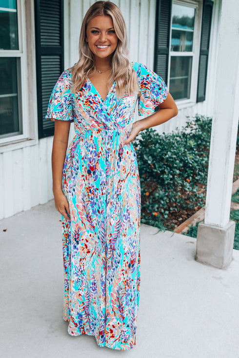 Warp V Neck Floral Maxi Dress