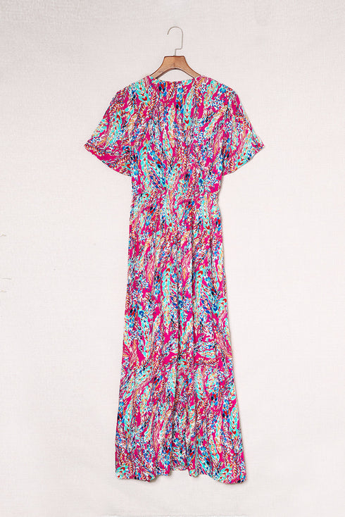 Warp V Neck Floral Maxi Dress