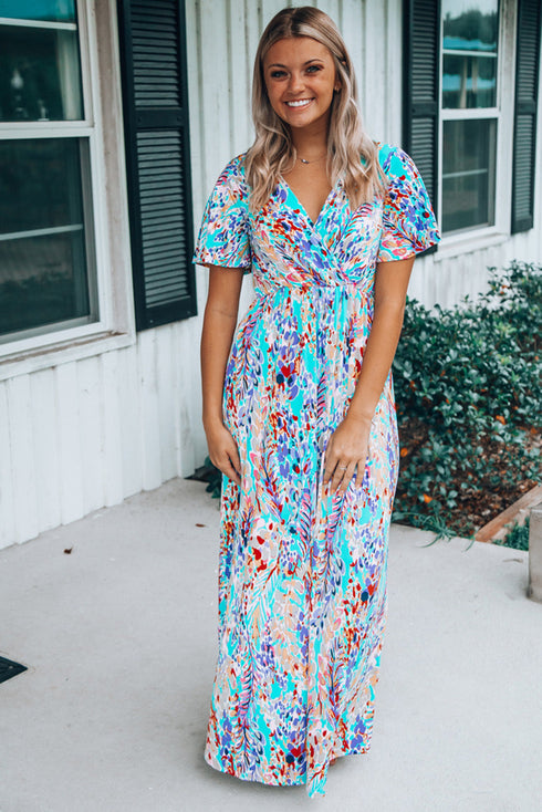 Warp V Neck Floral Maxi Dress