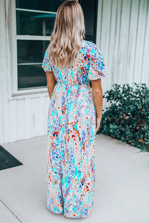 Warp V Neck Floral Maxi Dress