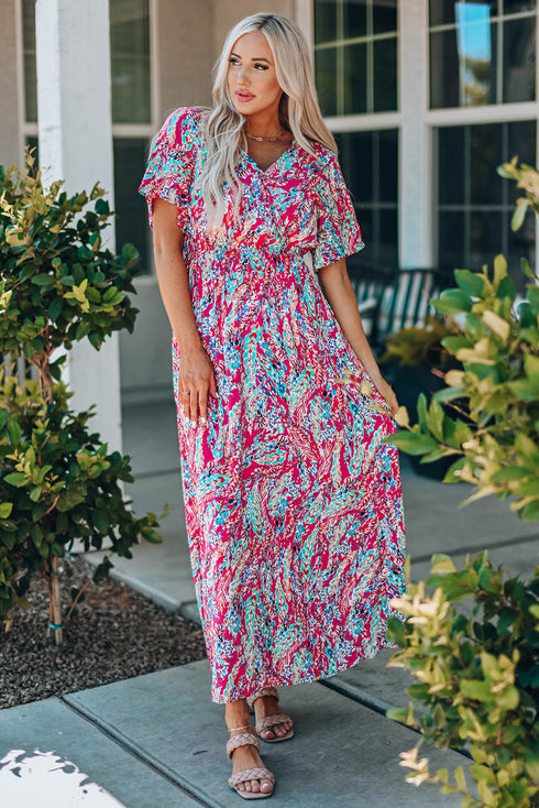 Warp V Neck Floral Maxi Dress