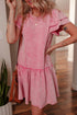 Washed Cotton Blend Raw Edge Ruffle Mini Dress