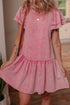 Washed Cotton Blend Raw Edge Ruffle Mini Dress