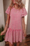 Washed Cotton Blend Raw Edge Ruffle Mini Dress