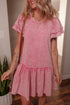 Washed Cotton Blend Raw Edge Ruffle Mini Dress
