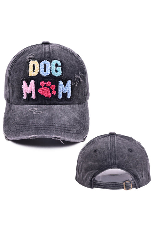 Washed Cotton Dog Mama Embroidered Paw Print Baseball Cap