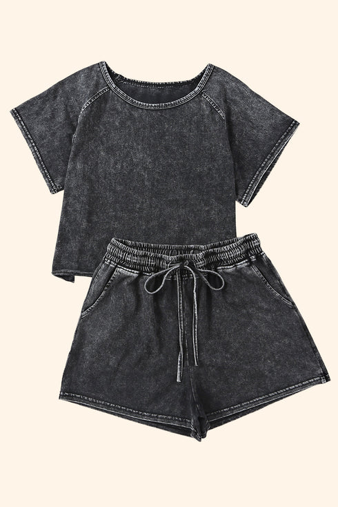 Washed Cotton Oversized Two Piece Short Lounge Set