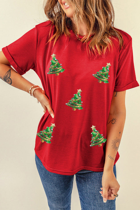 Washed Cotton Sequin Tree Graphic Tee