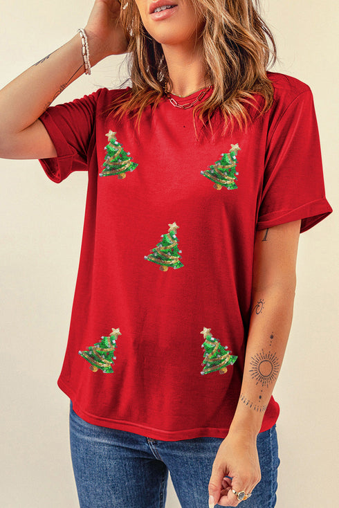 Washed Cotton Sequin Tree Graphic Tee