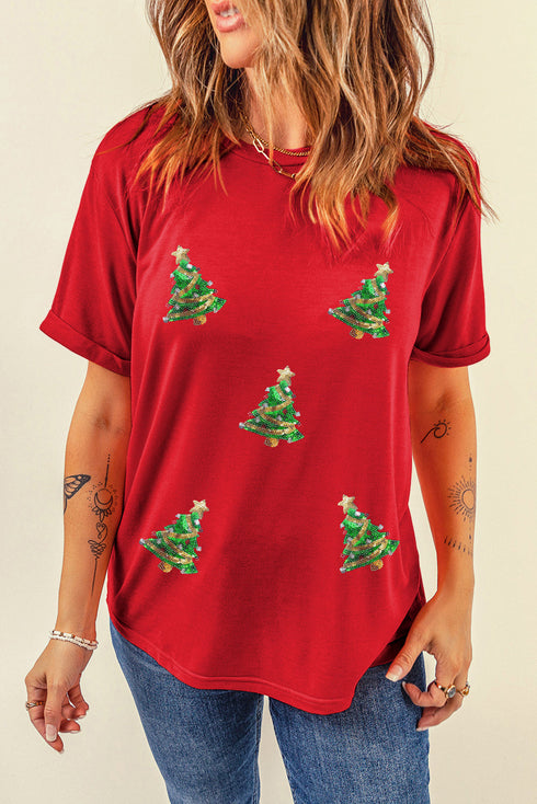 Washed Cotton Sequin Tree Graphic Tee