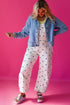 Washed Denim Adjustable Draw Cord Hem Casual Jacket