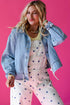 Washed Denim Adjustable Draw Cord Hem Casual Jacket