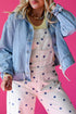 Washed Denim Adjustable Draw Cord Hem Casual Jacket