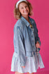 Washed Denim Adjustable Draw Cord Hem Casual Jacket