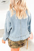 Washed Denim Adjustable Draw Cord Hem Casual Jacket
