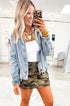 Washed Denim Adjustable Draw Cord Hem Casual Jacket