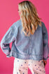 Washed Denim Adjustable Draw Cord Hem Casual Jacket