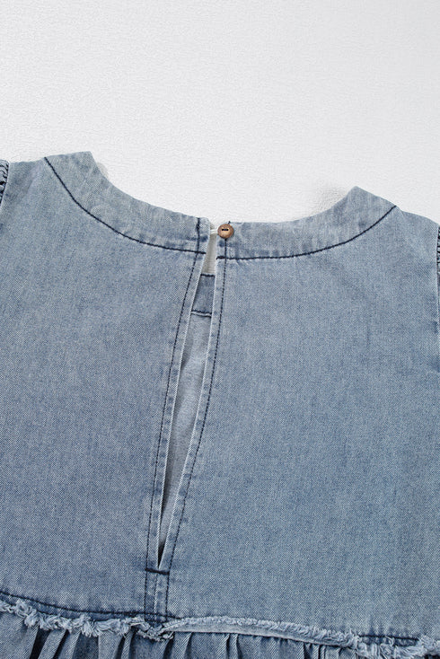 Washed Denim High Waist Loose H Line Mini Dress
