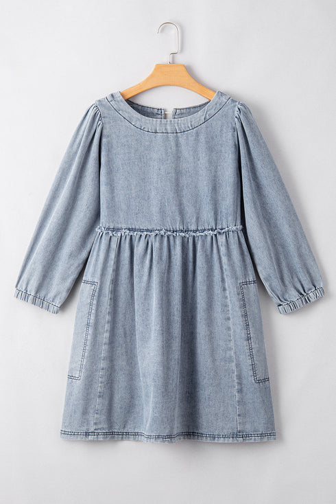 Washed Denim High Waist Loose H Line Mini Dress