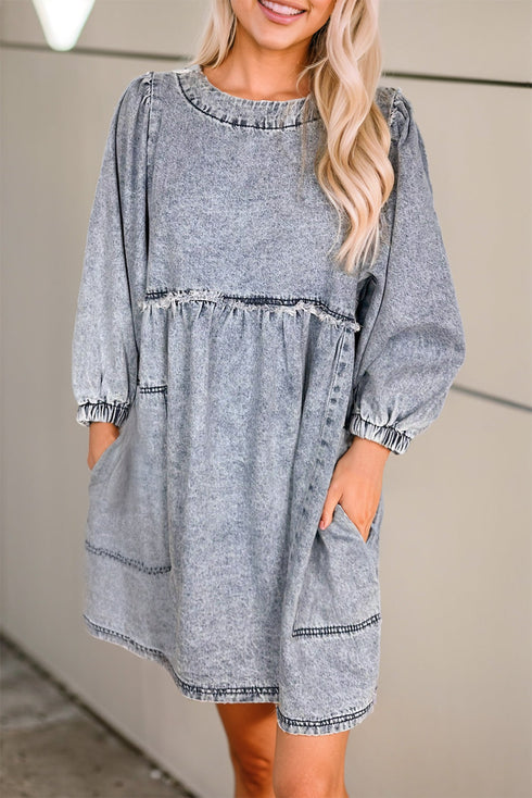 Washed Denim High Waist Loose H Line Mini Dress