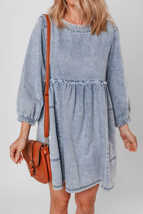 Washed Denim High Waist Loose H Line Mini Dress