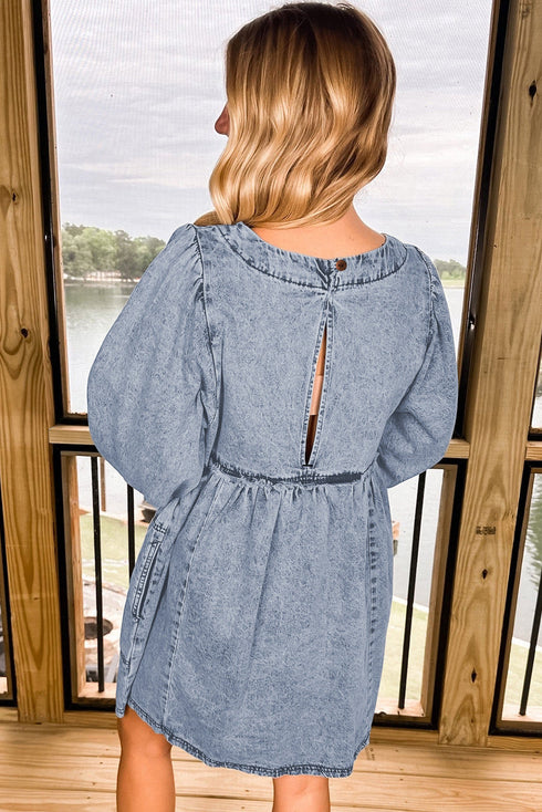 Washed Denim High Waist Loose H Line Mini Dress