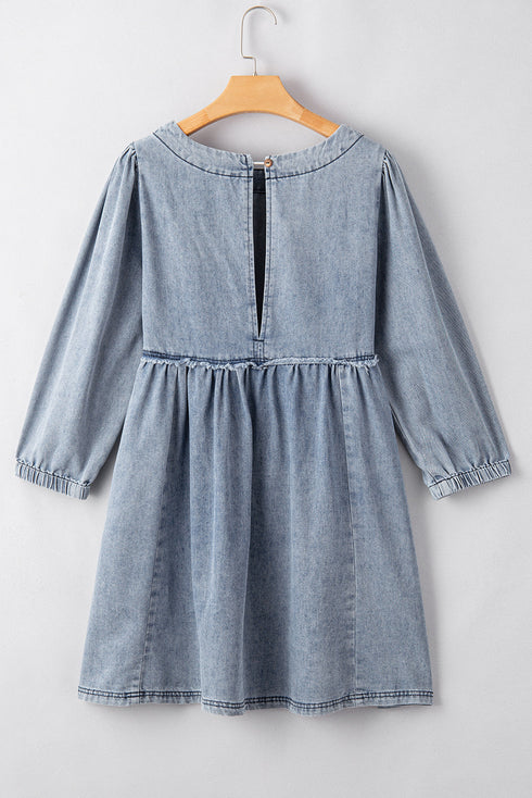 Washed Denim High Waist Loose H Line Mini Dress