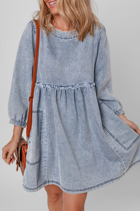 Washed Denim High Waist Loose H Line Mini Dress