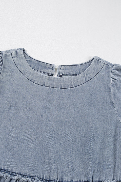 Washed Denim High Waist Loose H Line Mini Dress