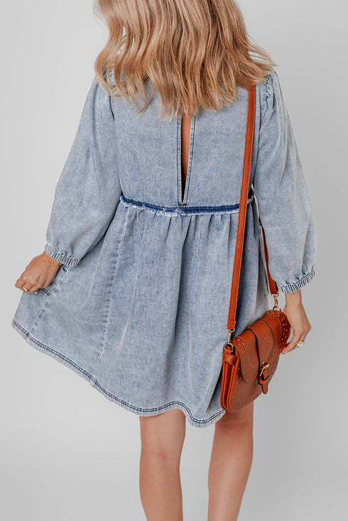 Washed Denim High Waist Loose H Line Mini Dress