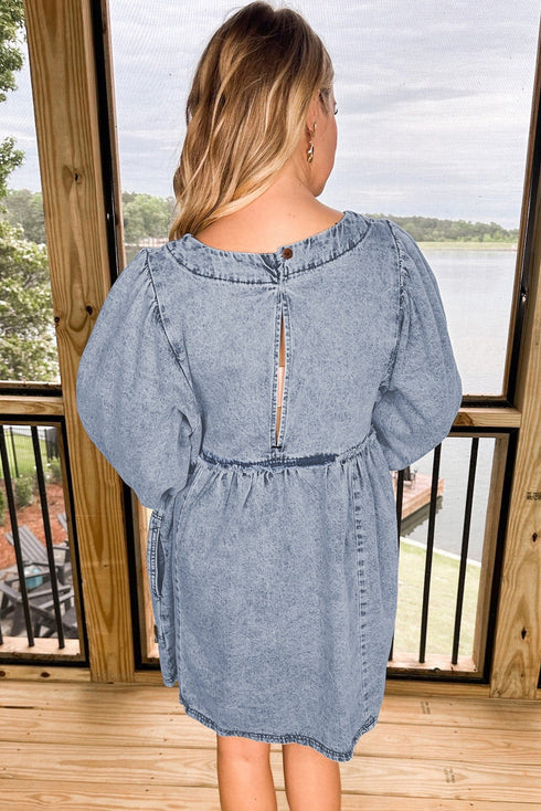 Washed Denim High Waist Loose H Line Mini Dress