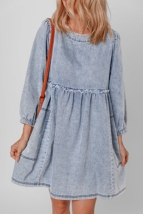 Washed Denim High Waist Loose H Line Mini Dress