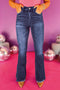 Washed Denim High Waist Split Hem Flare Jeans