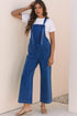 Washed Denim Knotted Strap Patched Pocket Wide Leg Overall