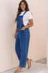 Washed Denim Knotted Strap Patched Pocket Wide Leg Overall