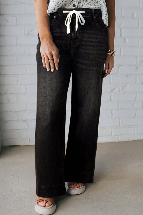 Washed Denim Lace Up Detail Statement Jeans